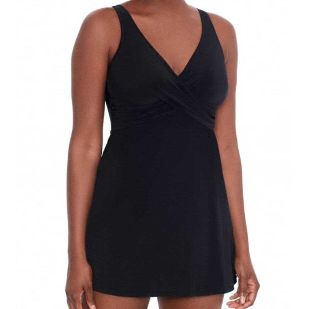 Simply Slim Womens Plus Size Black Solid Cross Your Heart Swimdress (3X, 22/24)